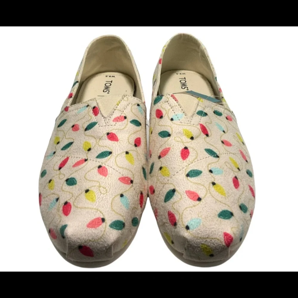 TOMS Belmont Natural Tree Lights Print Flat Shoes NEW Size 7 NWT - Picture 1 of 6